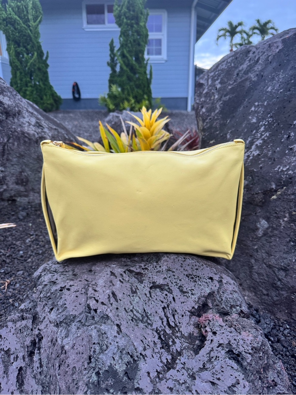 Stella McCartney Yellow Faux Leather Zip Pouch Clutch Cosmetic Bag Italy